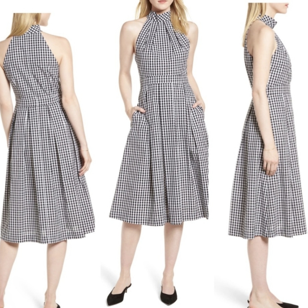 1901 Black and White Gingham Halter Tea Dress
